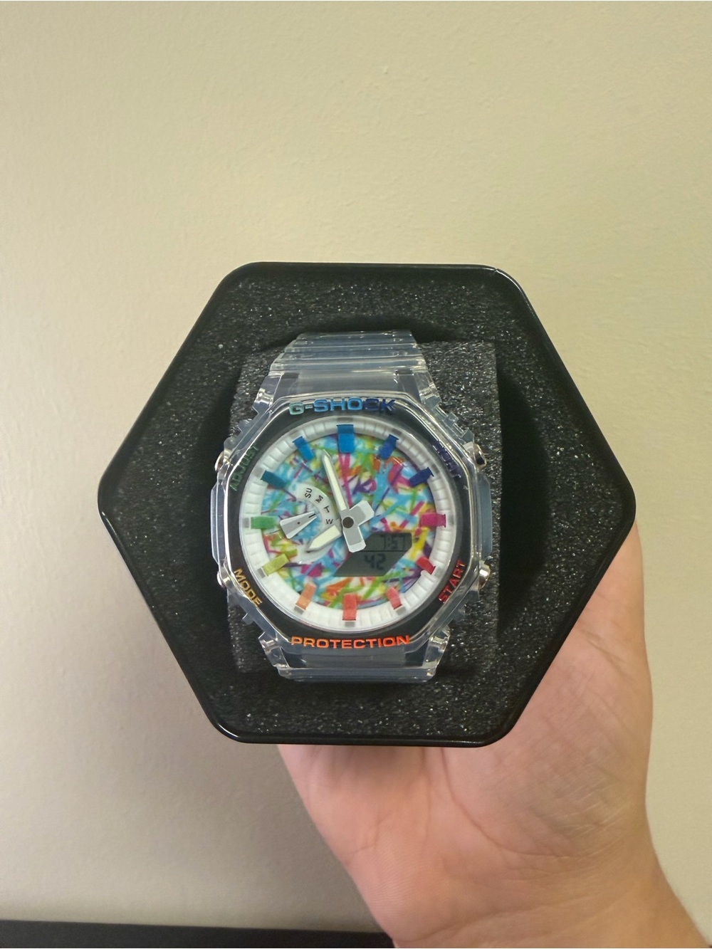 G-Shock Clear Resin Watch with Multicolor Dial Accents